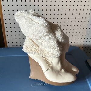 Women's Cream and Tan Wedge Boots